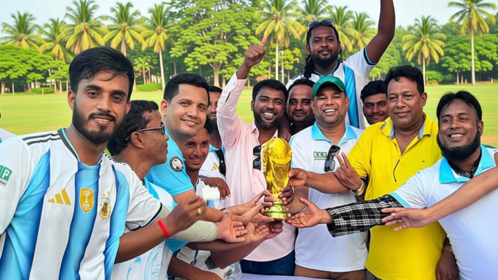 বিশ্বকাপের আমেজে কুলাউড়ায় আর্জেন্টিনা-ব্রাজিল সমর্থকদের প্রীতি ম্যাচ
