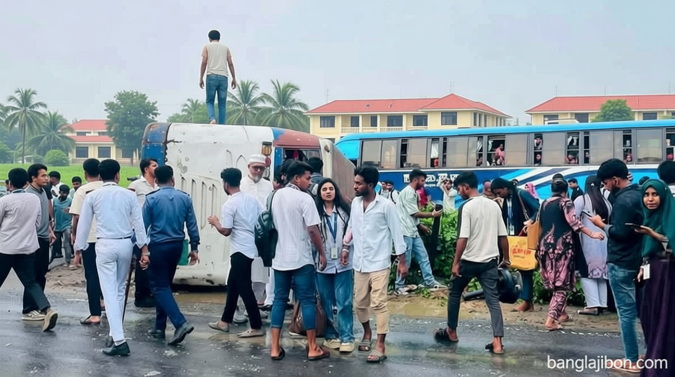 উত্তরা ইউনিভার্সিটির বাস উল্টে আহত ২৪