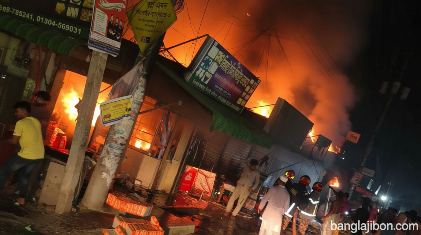 সিংগাইর বাসস্ট্যান্ডে অগ্নিকাণ্ড, ৪ দোকান পুড়ে ছাই