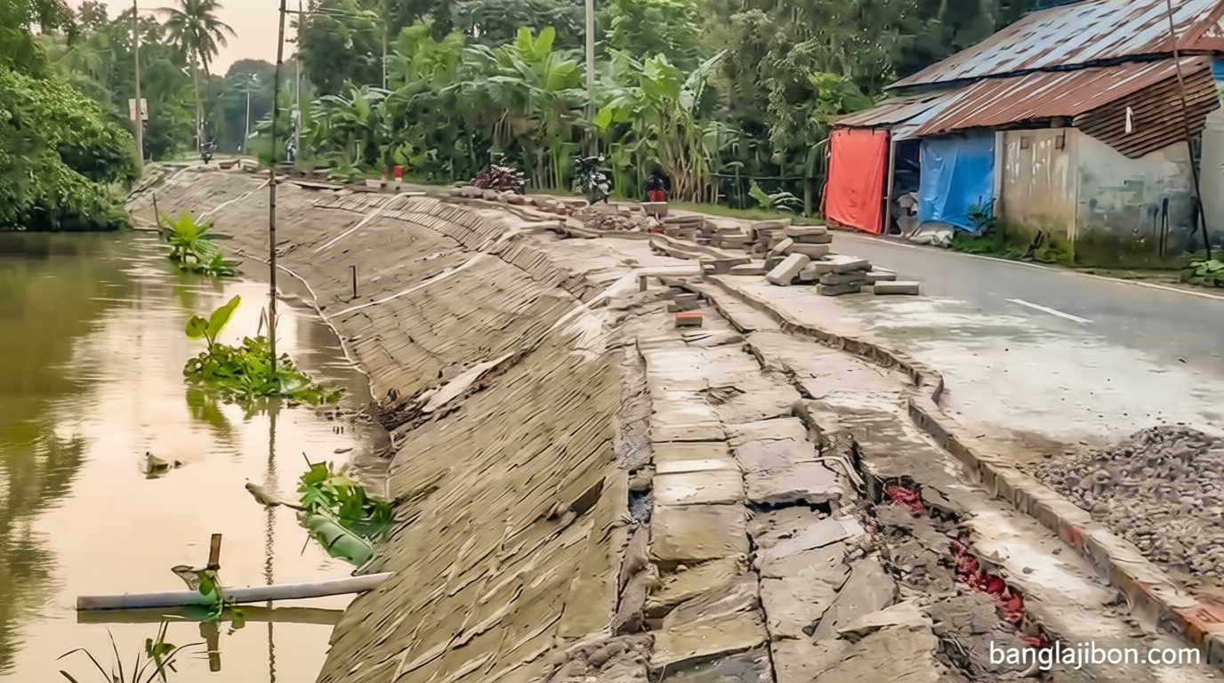 নির্মাণকাজে অনিয়ম: তিন মাসেই ধস ৯ কোটির সড়কে