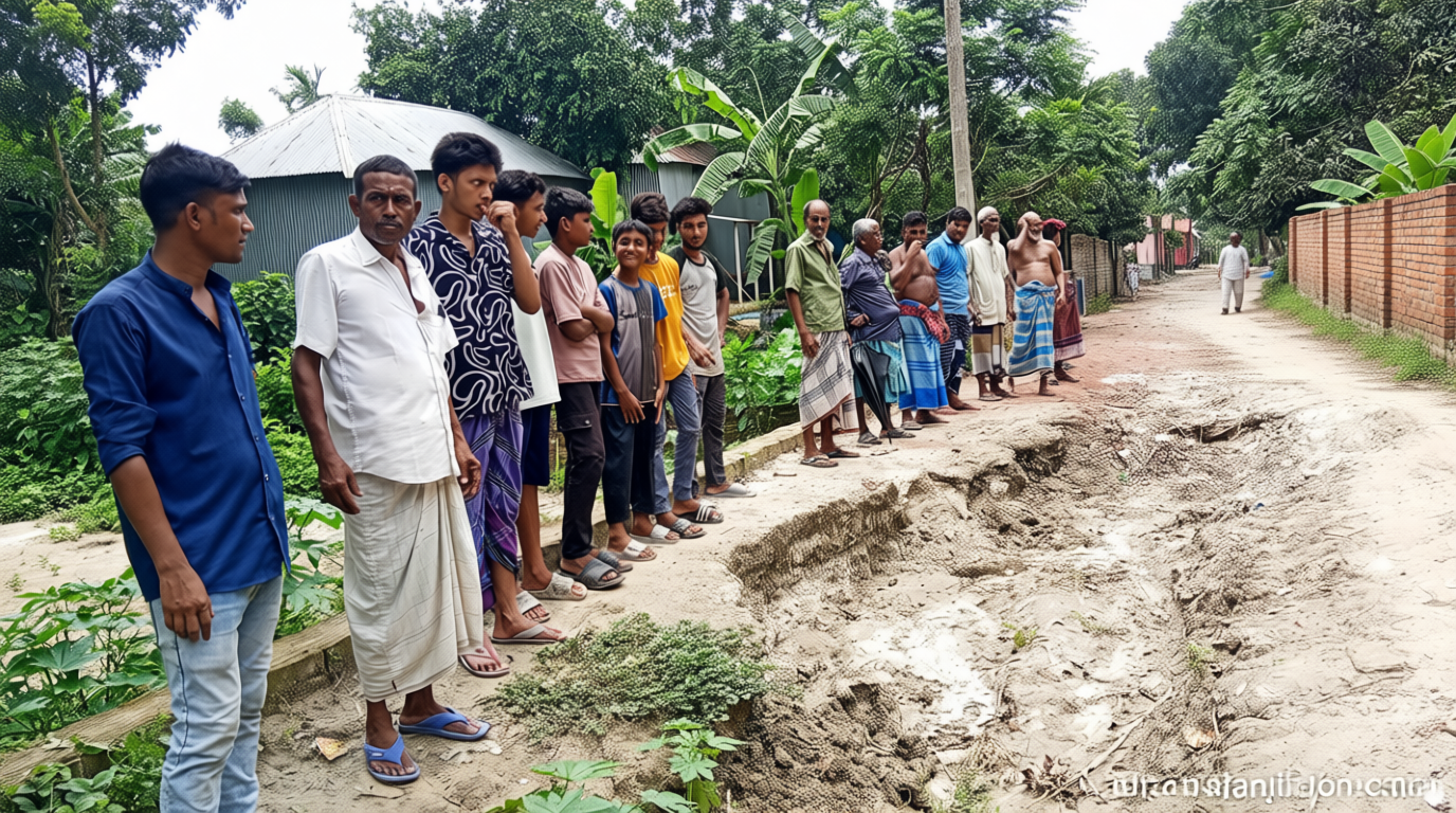 ফরিদপুরে কাঁচা রাস্তায় ১০ গ্রামের মানুষের ভোগান্তি, পাকাকরণের দাবিতে মানববন্ধন