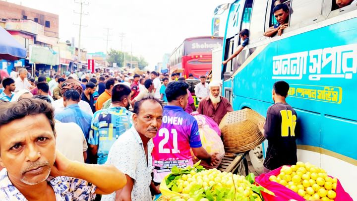 নরসিংদীতে ঢাকা-সিলেট মহাসড়কে ফল-সবজির হাট, প্রতিদিন কয়েক কিলোমিটার যানজট