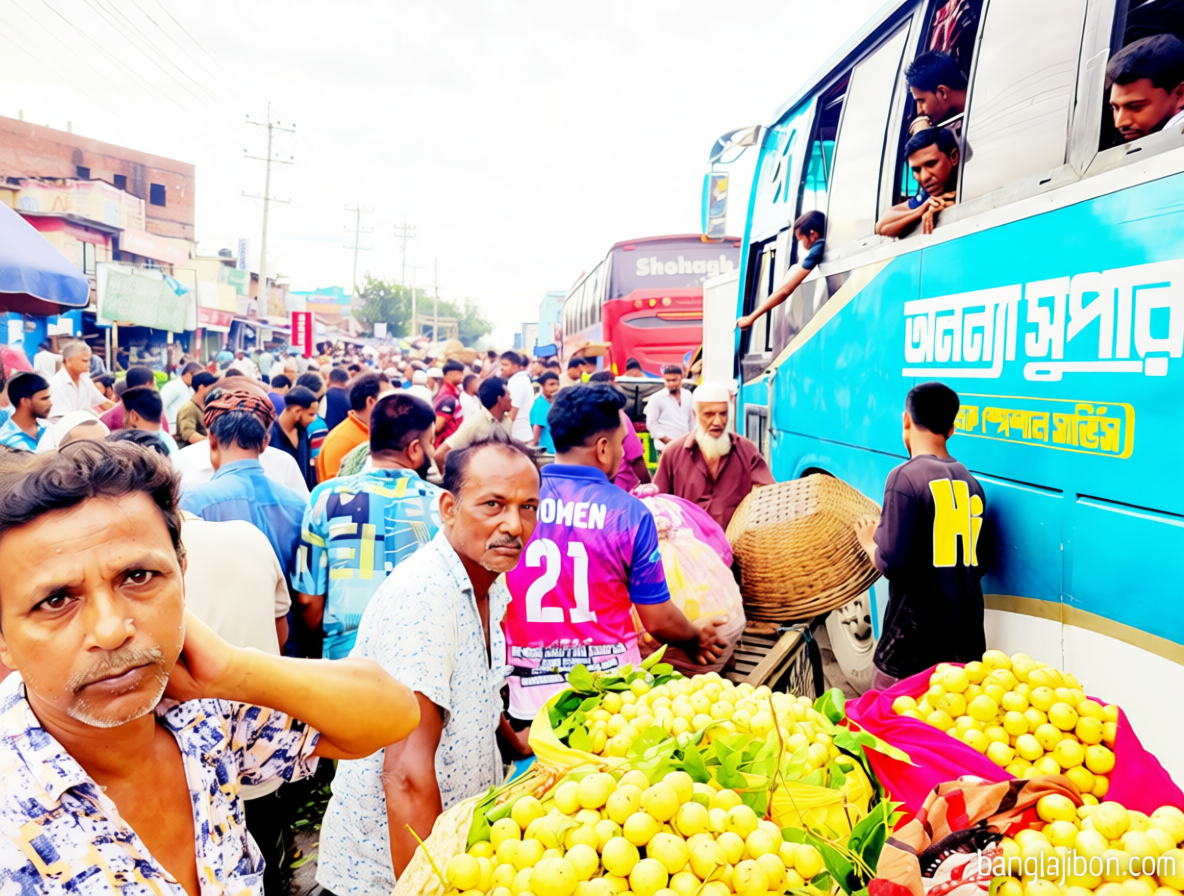 নরসিংদীতে ঢাকা-সিলেট মহাসড়কে ফল-সবজির হাট, প্রতিদিন কয়েক কিলোমিটার যানজট