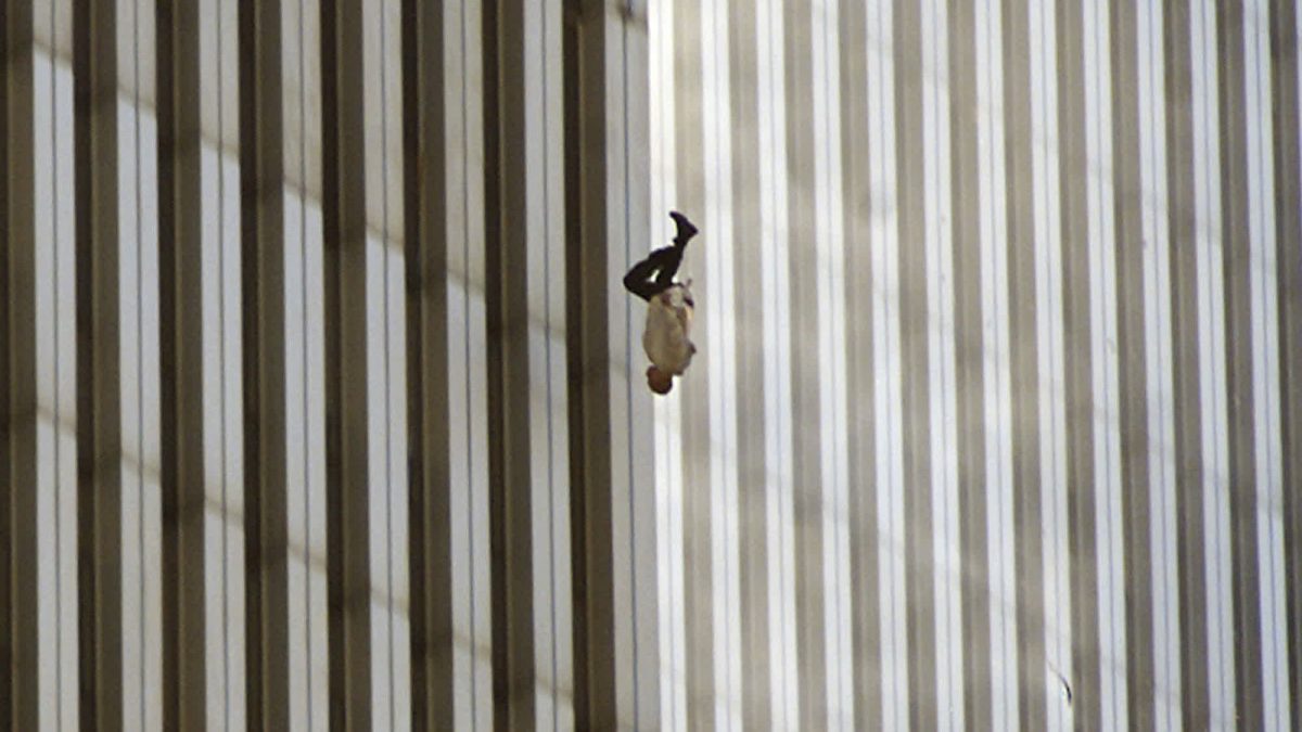 A-man-falls-from-one-of-the-towers-of-the-World-Trade-Center